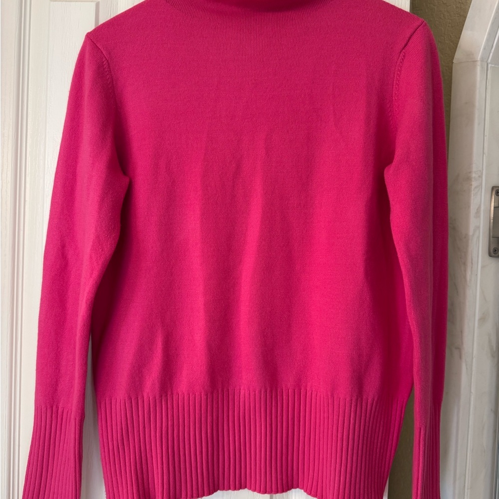 Women's Hot Pink Turtleneck Sweater - Classic Knit